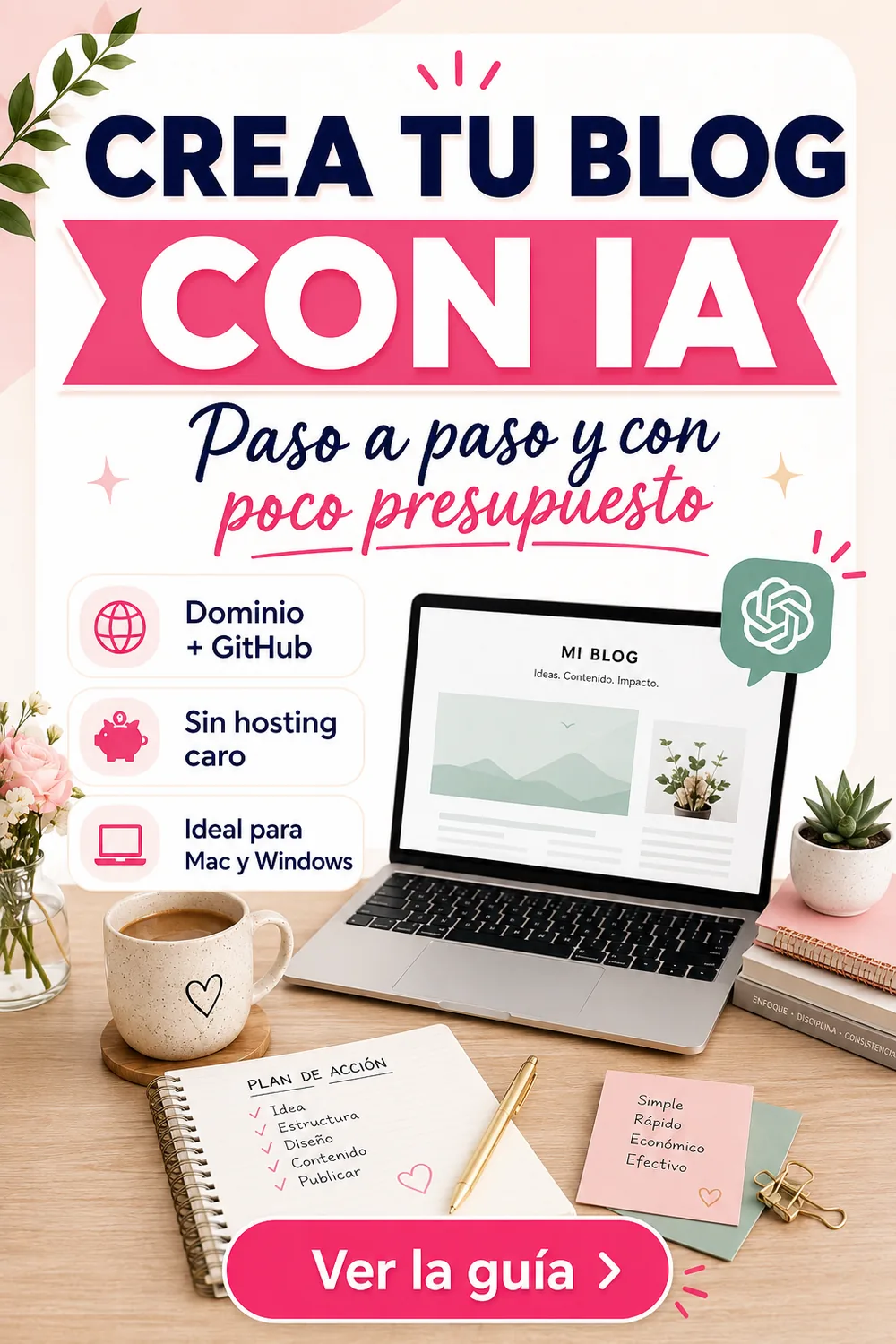 Pin vertical para crear un blog con inteligencia artificial paso a paso