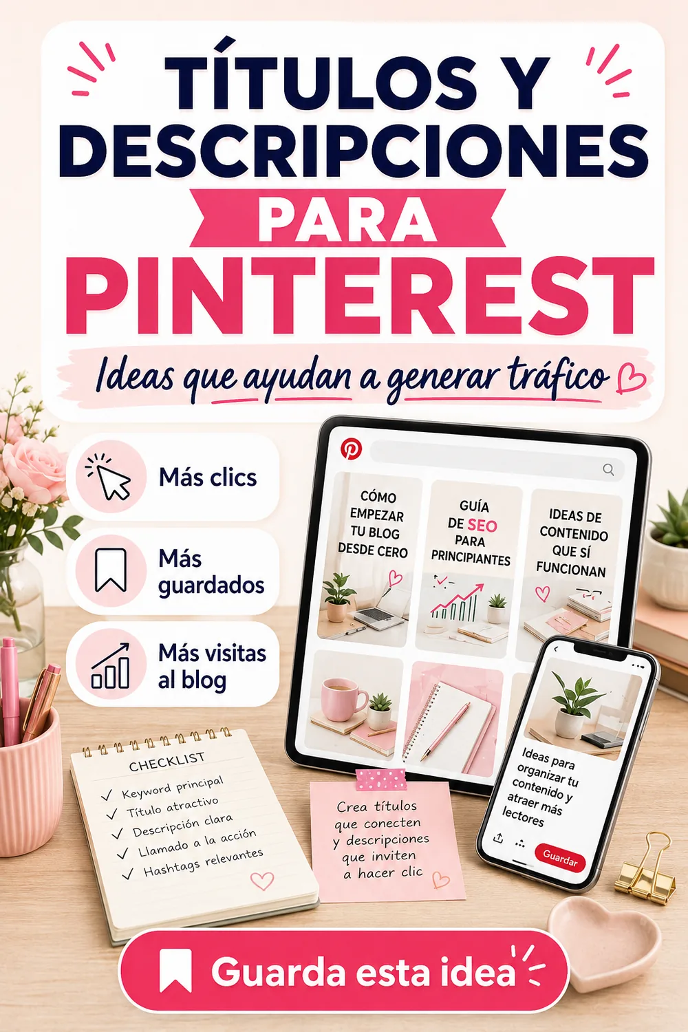 Pin vertical sobre títulos y descripciones optimizadas para Pinterest