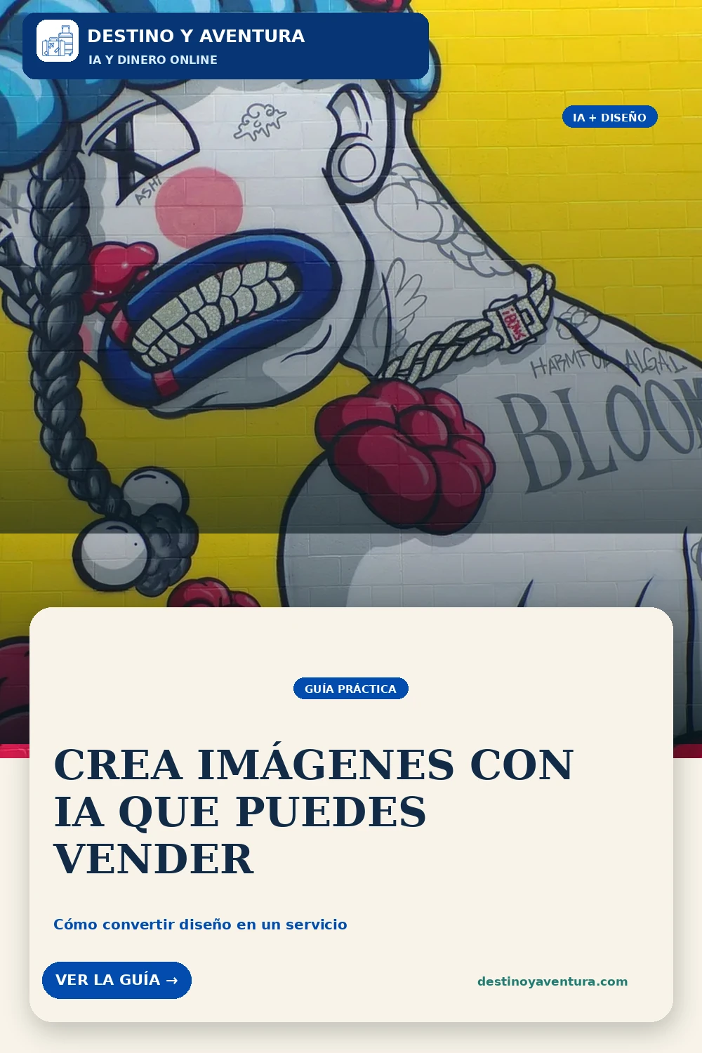 Pin vertical sobre cómo crear imágenes con ia y vender servicios de diseño