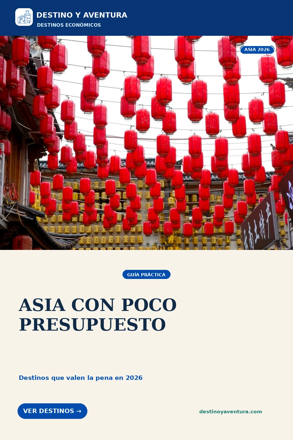 Pin vertical sobre los mejores destinos baratos de asia para viajar en 2026