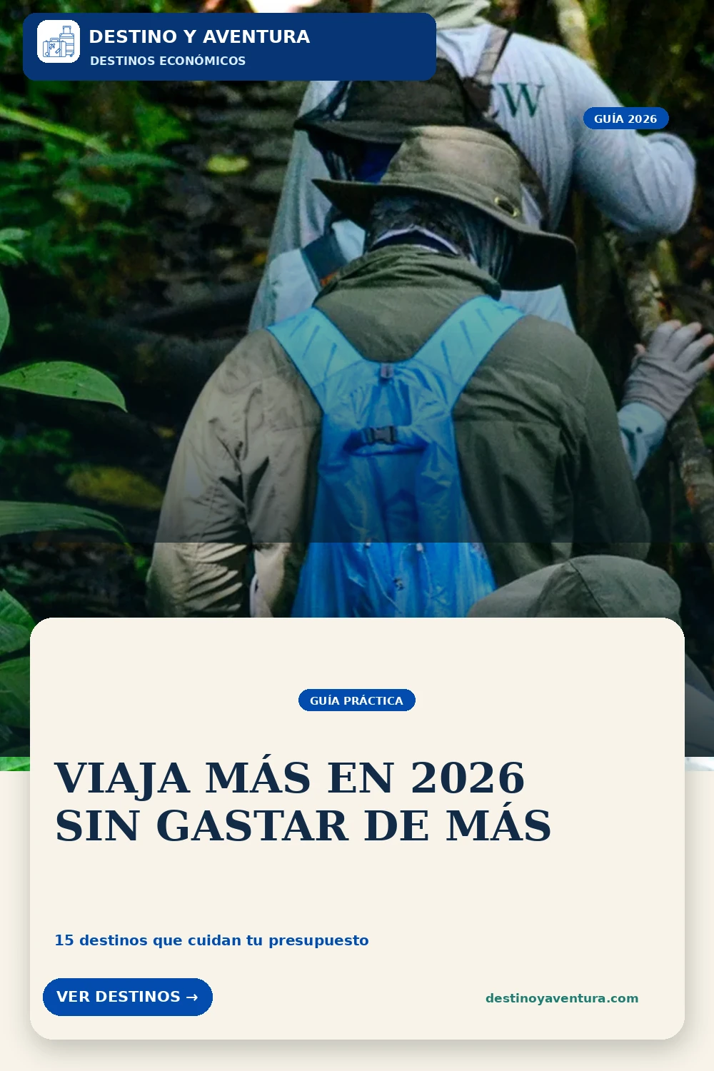 Pin vertical sobre los 15 destinos más baratos para viajar en 2026